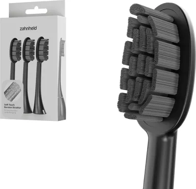 Produktbild von Zahnheld Bürstenkopf Ersatzbürsten Basic Soft - ideal für Schallzahnbürsze Gero, 3 Stück, Schwarz, weiche Wechselköpfe, plastikfrei verpackt