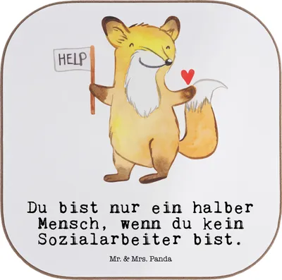 Produktbild von Mr. & Mrs. Panda Untersetzer Tasse Sozialarbeiter Herz - Weiß - Geschenk, Coaster, gläseruntersetzer, bieruntersetzer, Tassenuntersetzer, Glas, für Gläser