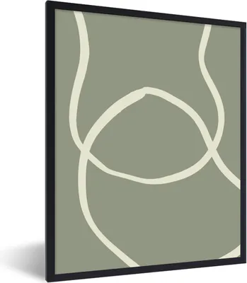 Produktbild von MuchoWow® Gerahmtes Poster Linien - Figuren - Abstrakt - Grün 60x80 cm - Poster mit Schwarzem Bilderrahmen Wandposter Rahmen Foto Bilder - Premium - Wanddeko Wohnzimmer