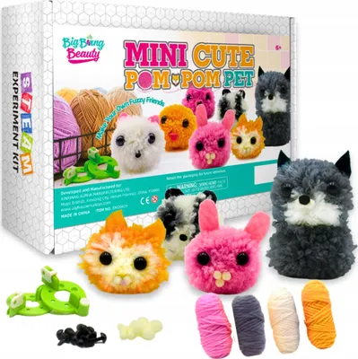 Produktbild von Häkelset Tiere Katze Kaninchen Pompons Garn für Kinder