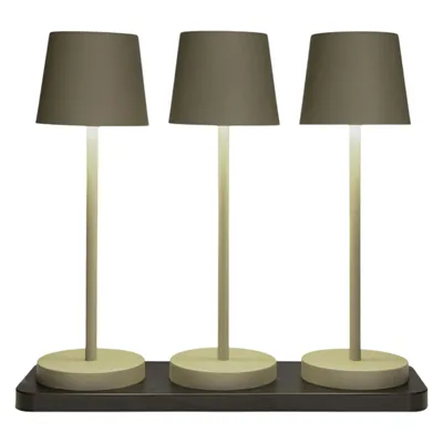 Produktbild von Coen Bakker 3-er Set Tischleuchten oliv grün mit Ladestation außen dimmbar touch 40 LEDs 8,5x28cm