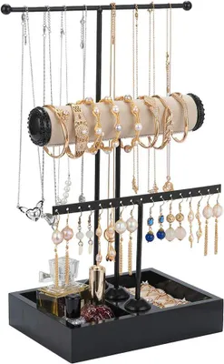 Produktbild von Schmuckständer – Schmuckhalter – Schmuckorganizer – Schmuckregal – Ohrringständer – Schmuckkästchen – Halter für Uhren/Armbänder/Halsketten – Schwarz