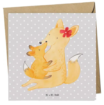 Produktbild von Mr. & Mrs. Panda Klappkarte Fuchs Mama - Grau Pastell - Geschenk, Mami, Mutter, anlasskarte, Muttertag, doppelkarte, Grußkarte, Schoß, Glückwunschkarte, faltkarte