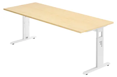 Produktbild von bümö Schreibtisch Serie-O - Nachbildung Ahorn, Gestell: Weiß, Größe:  200 x 80 cm
