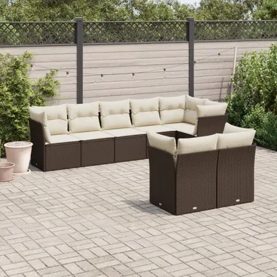 Produktbild von Design 8-tlg. Garten-Sofagarnitur mit Kissen Braun Poly Rattan, Gartenmöbel-Sets 2024 Neu