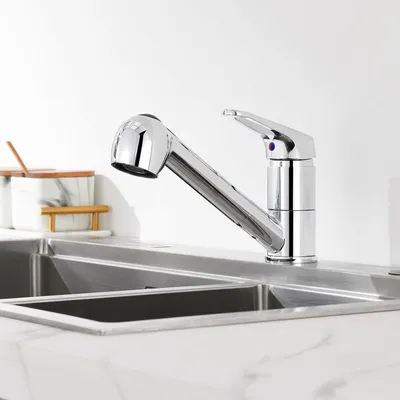 Produktbild von Auralum Einhebel Küchenarmatur mit 2 Strahlarten Geschirrbrause Wasserhahn Küche ausziehbar Spültischarmatur Armatur mit 360° schwenkbar Chrom Einhand