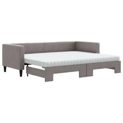 Zdjęcie produktu dla vidaXL Rozkładane łóżko dzienne z materacem Taupe 80x200 cm tkanina