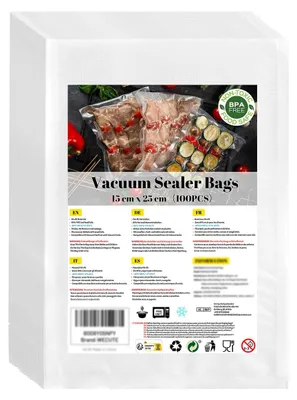 Produktbild von Vakuumbeutel Lebensmittel Vakuumierbeutel - 15 x 25 cm - 100 Stück - Wiederverwendbar