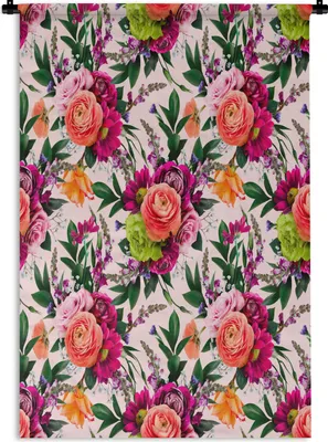 Produktbild von MuchoWow® Wandteppich Wandbehang Blumen - Rosen - Lila 90x135 cm Tapisserie Dekoration Wandtuch - Baumwolle - Wandskulptur