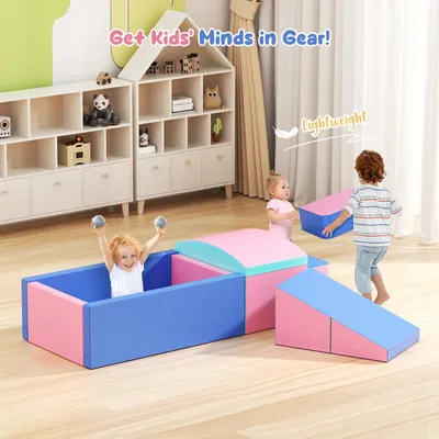 Produktbild von Schaumstoff-Spielblöcke für Kleinkinder - Indoor Kletterset - 9-teiliges Softplay - Kletter- und Krabbelanlage - Ballpool ohne Bälle - Rosa