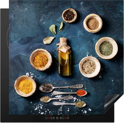 Produktbild von KitchenYeah© Herdabdeckplatte Öl - Gewürze - Schöpfkellen - Gewürze - Küche , 78x78cm, Küche Deko, Glaskeramikkochfeld Herdabdeckung, Abdeckplatte fùr Kochfeld