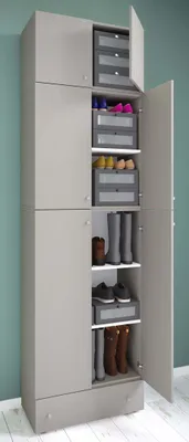 Produktbild von VCM Holz-Schuhschrank | Maße: H. 240 x B. 70 x T. 39 cm| Allzweckschrank | 5 Fächer | 4 Drehtüren | Aufsatz mit 2 Türen | extra Schublade– Lona