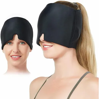 Produktbild von Schlafmaske, 2-teilige Heiß- und Kaltkopfabdeckung, Gel-Eismaske, 360°-Gel-Surround-Kühlpad für Migräne, Kopfschmerzen, Stressabbau