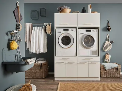 Produktbild von Waschmaschinenumbauschrank >LAUNDREEZY< in weiß - 135x200x67,5 (BxHxT)