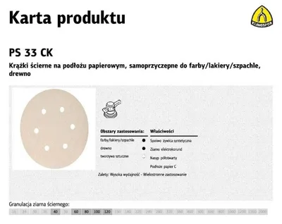Zdjęcie produktu dla Krążek ścierny samoprzylepny Klingspor PS33CK 150mm, ziarno 40, GLS3 (opak. 100 szt.)