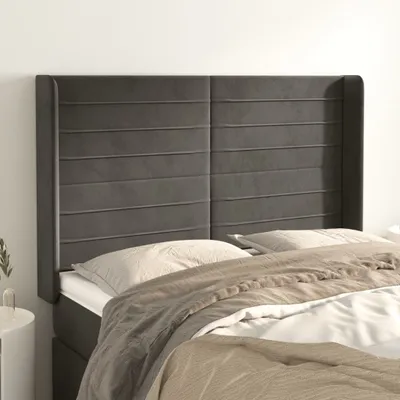 Produktbild von vidaXL Kopfteil mit Ohren Dunkelgrau 147x16x118/128 cm Samt - Kopfteil - Kopfteile - Bett-Kopfteil - Bettkopfteil