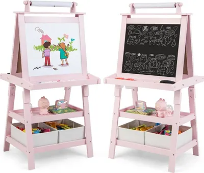Zdjęcie produktu dla Sztaluga dla dzieci 3 w 1 Dwustronna tablica i tablica oraz papier do rysowania Różowy