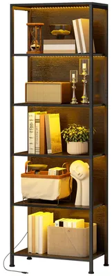 Productafbeelding van HOMCOM Boekenkast met 5 niveaus, vrijstaand model met LED-verlichting, 7 lichtkleuren