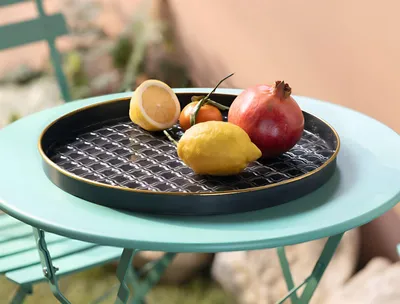 Image de Plateau "Venezia" en métal, anthracite, Ø 40 cm, Plateau de service rond, Plateau décoratif avec motifs, Plateau de cuisine