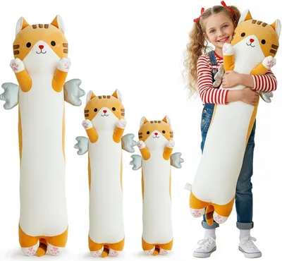 Immagine prodotto di Cuscino peluche a forma di gatto, 90 cm, giallo, in peluche, per bambini
