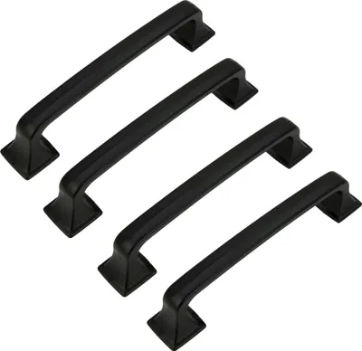 Immagine prodotto di set di 4 maniglie per mobili in alluminio nero, 96 mm, nero opaco, stile classico, ideali per mobili da cucina e cassettiere, compresi gli accessori per il montaggio