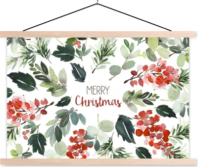 Produktbild von MuchoWow® Textilposter Weihnachten - Zitat - Aquarell 120x80 cm mit holzfarbenen Rahmen - Aufhängeset
