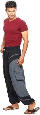 Produktbild von Haremshose Pumphose Aladinhose Pluderhose Yoga Goa Sarouel Baggy Aladin Freizeithose Soni Herren, grau L/XL