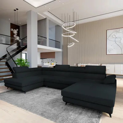 Produktbild von Masseno Ecksofa RUBANO L-S mit Schlaffunktion U-Form, Sofa mit Bettkasten, Wohnzimmersofa, Couch, Soffa, Bettsofa, Couchgarnitur- Schwarz, QUELLE 100