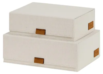 Aufbewahrungsboxen mit Deckel, 2er Set, beige, 28x20x8,5 & 32x22x10,5 cm