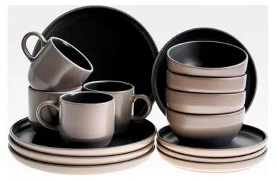Produktbild von Tafelservice für 4 Personen Steinzeug beige/schwarz 16-teilig