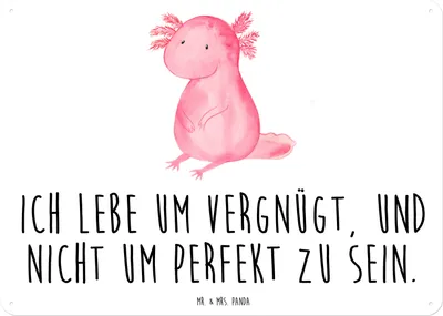 Produktbild von Mr. & Mrs. Panda Blechschild Axolotl Niedlich DIN A3 - Weiß - Geschenk, wandtafel, Wandbild, Weisheit, Freundin, Liebe, Lebensweisheit, Türschild, tafel, Fröhlich, Schild