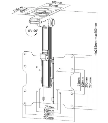 Produktbild von Techly ICA-CPLB 222, 50 x 50 mm, 200 x 200 mm, -90 - 0°, 45°, Stahl, Schwarz, Silber