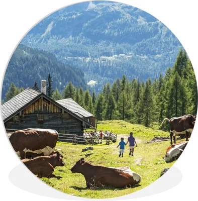 Produktbild von MuchoWow® Rundes Wandbild - Runde Bilder Bauernhaus in den Bergen von Österreich Ø 90 cm Kreis Wanddekoration Kunststoff - Wandkreis - Wandschmuck - Wand-Kreis - Wohnzimmer - Bild - Runde - Wanddeko - Dibond - Kunstdrucke