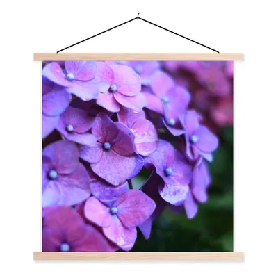 Produktbild von MuchoWow® Textilposter Blumen - Lila - Hortensie - Natur - Blütenblätter 40x40 cm mit holzfarbenen Rahmen - Posterleiste