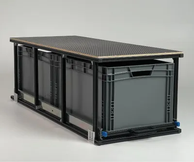 Produktbild von Heckauszug PRO Einzel-Auszug M schwarz mit Ablage | L: 1264 B: 509 H: 323 mm (22 cm Eurobox) (Außenmaße)