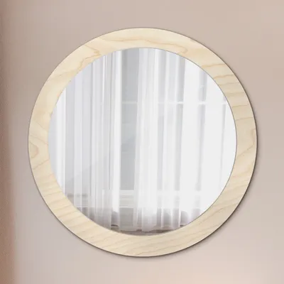 Produktbild von Runder Spiegel mit Modernem Aufdruck - Dekospiegel Wandmontage -Holz Textur- Ø80cm