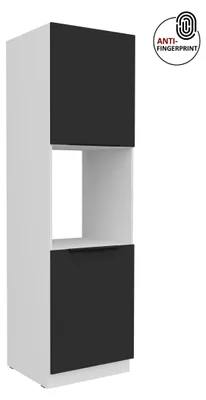 Produktbild von Küchen Hochschrank 60 cm Küche ARIA Schwarz ultra matt + Weiss matt, hochwertige Fronten mit Anti Fingerprint Beschichtung, Soft-Close Küchenzeile Küchenblock
