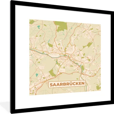 Produktbild von MuchoWow® Gerahmtes Poster Saarbrücken - Karte - Vintage - Stadtplan 40x40 cm - Poster mit Schwarzem Bilderrahmen Wandposter Rahmen Foto Bilder - Poster - Plakat im Rahmen