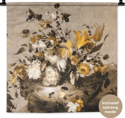 Produktbild von MuchoWow® Wandteppich Wandbehang Blumen - Alte Meister - Gelb 60x60 cm Tapisserie Dekoration Wandtuch - Dekorationen - Wand Decke