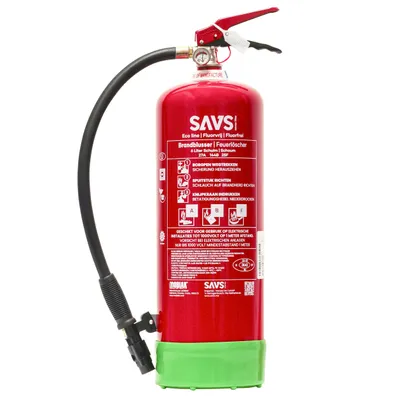 Produktbild von SAVS® Feuerlöscher Fettlöscher Schaum 6 Liter - 27A 144B 25F - Fluor- und PFAS-frei - Mit Halterung - Schaumlöscher - 6L