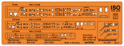 Produktbild von Standardgraph Schablone Oberflächenzeichnen ISONORM, TypB vertikal 2,5/3,5/5 mm
