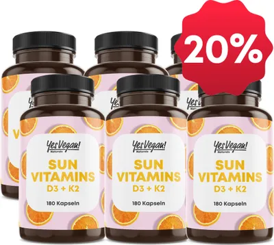 Produktbild von YesVegan® Vitamin D3 K2 Omega 3 5000 IE Depot 180 Kapseln - 6er Set