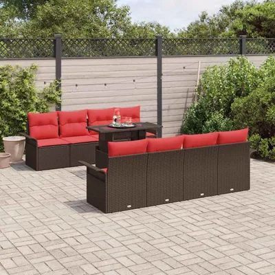 Produktbild von Gartensofa-set mit Kissen mit Speicher 9 pcs Braun Poly Rattan - Gartenmöbelgarnituren DE214