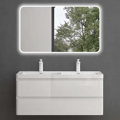 Produktbild von Mai & Mai Badmöbel-Set Waschbeckenunterschrank 120x48x55cm in Weiß mit Softclose Schubladen inkl. Mineralguss Waschbecken und LED-Spiegel Lucca