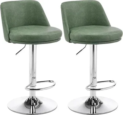 Produktbild von Barhocker 2er Set in Kunstleder (Dunkelgrün) | Barhocker Höhenverstellbar in Kunstleder, Barstuhl 2er Set, Bar Stool, Küchenhocker, für Bar Küche Theke Café