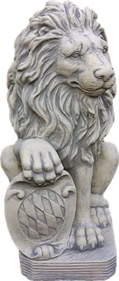 Produktbild von Wunderschöner Löwe mit Schild aus Steinguss perfekt für den Garten die Terrasse oder den Vorgarten ist Frostfest Witterungsbeständig und Neu 54cm H, PO-638