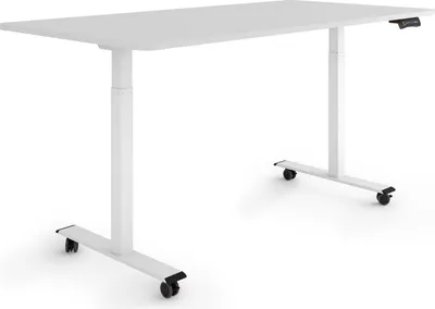 Produktbild von ESMART Germany ERX-122WG 160x80cm Hellgrau Ergonomischer Steh-Sitz-Schreibtisch auf Rollen Stufenlos elektrisch höhenverstellbar 78,5-127,5cm 3x Memory Aktivitätserinnerung Dual Motor Schnelle Montage