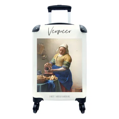 Produktbild von MuchoWow® Koffer Handgepäck Trolley Rollkoffer Kleine Reisekoffer mit 4 Rollen - Das Milchmädchen - Johannes Vermeer - Alte Meister - Cabin Size < 55x40x23 cm & 55x40x20 cm - Fotokoffer - Kabinenkoffer - Boardgepäck - Reise-Box - Reisekoffer - Reisegepäck - Koffer mit Bild - Trolley für Kinder