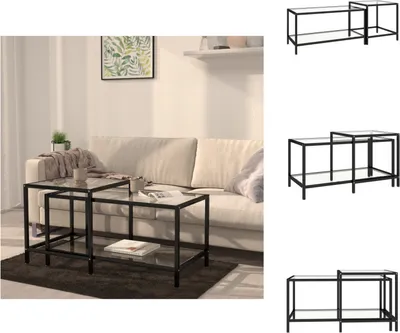 Image de vidaXL Tables d'appoint 2 pcs. Verre trempé Transparent - Tables d'appoint