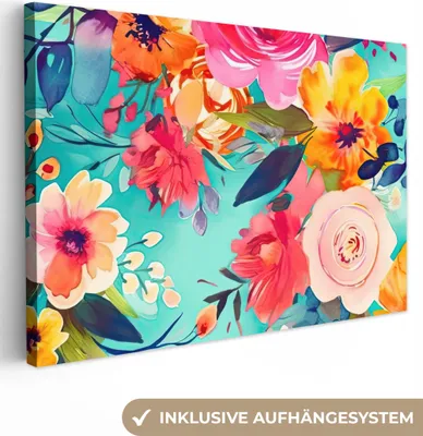 Produktbild von OneMillionCanvasses® - Leinwandbilder - 140x90 cm, Blumen - Ölfarben - Natur, Wandbilder Kunstdruck Wanddekoration - Foto auf Leinwand - Gemälde auf Holzrahmen